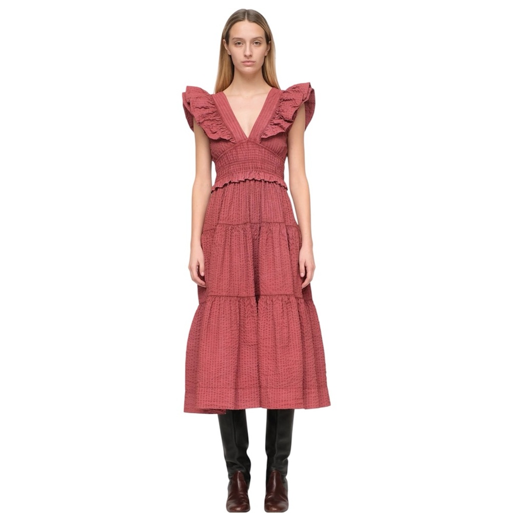 SEA New York Sevyn Rose Seersucker Flutter Sleeve Midi Dress NWT Size 4